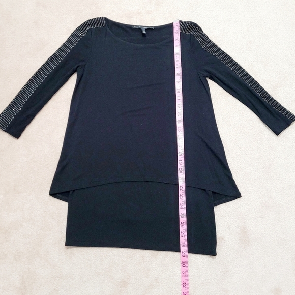 White House Black Market Black Tunic Top Beaded Detail Sleeves Women's Size XS - Picture 6 of 9